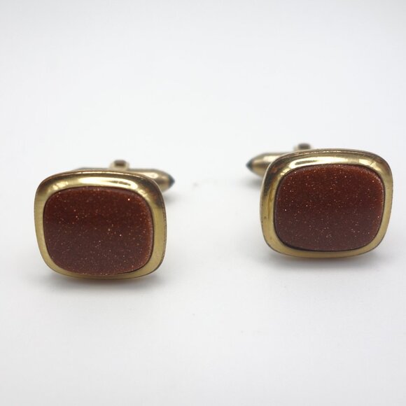 Square Cuff Links with Gold Setting and Brown with Glitter Inner - Picture 2 of 14